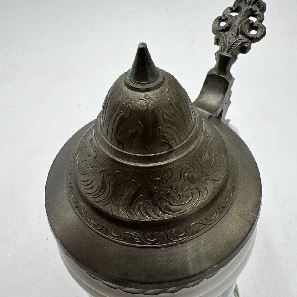 VNTG Cerami Beer Stein Tankard Pewter Lid Sailing Ship Historical Explorer Theme